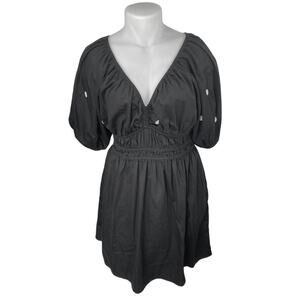 Old Navy Black Short Puff Sleeve Polka Dot Deep V Neck Fit & Flare Midi Dress LT